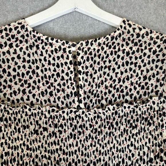 Gilli Womens Size Small Knee Length Dress Cream Red Black Lined Smocked Bodice - Picture 8 of 9